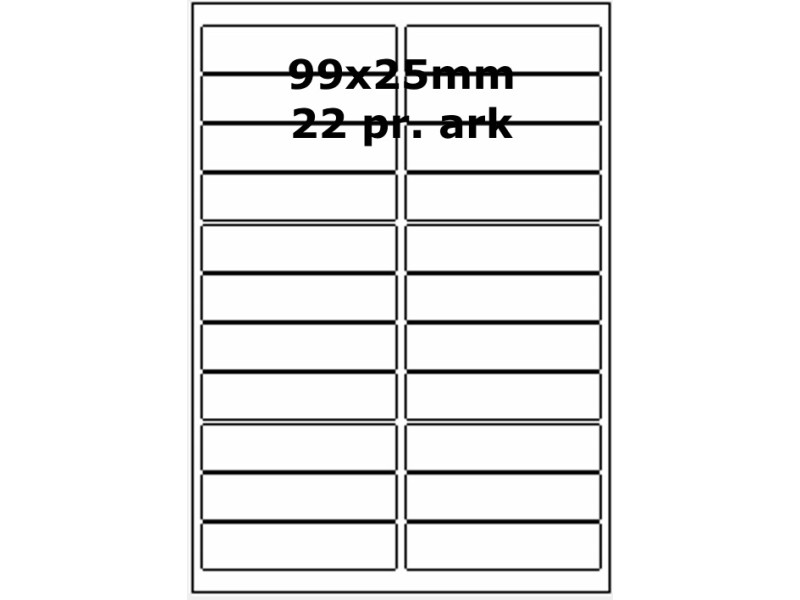 100 ark 99A25H1 Hvid papir Bredde + 91mm